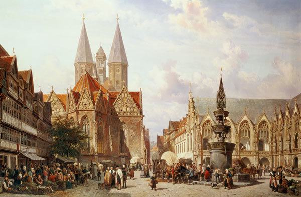 Market Scene at Braunschweig von Cornelius Springer