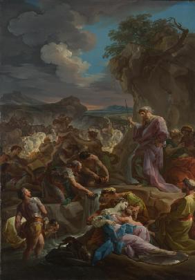Moses schlägt Wasser aus dem Felsen 1744