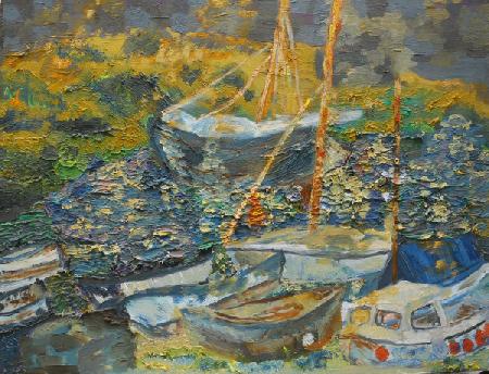 Mousehole harbour, resting boats 2014
