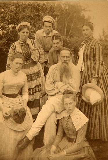 The author Leo Tolstoy with his family in Yasnaya Polyana von Count Semyon Semyonovich Abamelek-Lazarev
