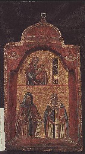 Two-tiered icon of the Virgin and Child and two Saints 15th centu