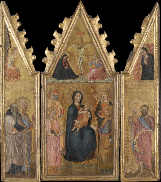 Triptychon der Madonna mit Kind und Heiligen, Kreuzigung Christi, vier Heiligen und der Verkündigung von Cristoforo di Bindoccio