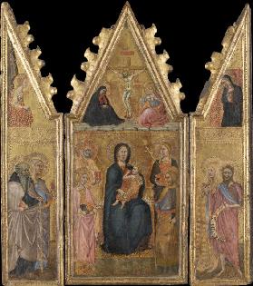 Triptychon der Madonna mit Kind und Heiligen, Kreuzigung Christi, vier Heiligen und der Verkündigung