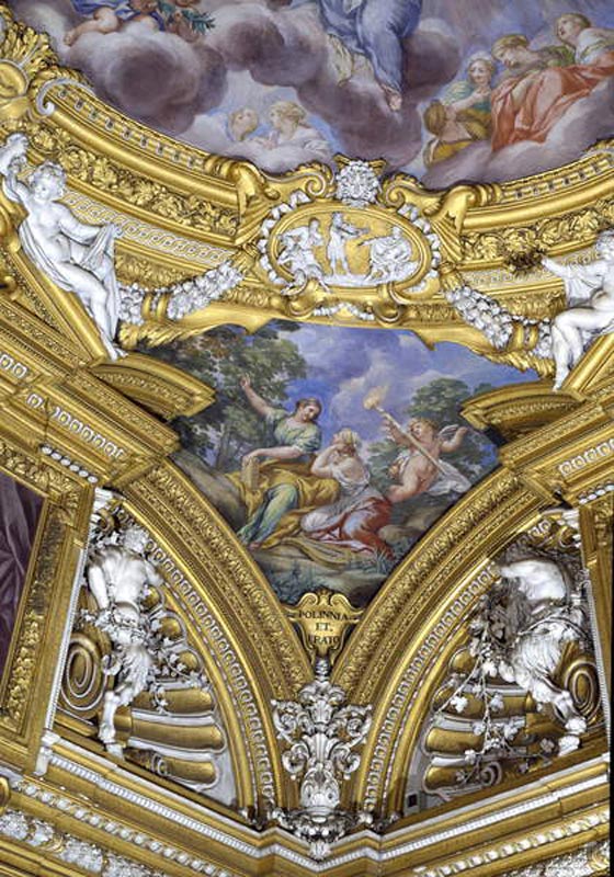 The 'Sala di Apollo' (Hall of Apollo) detail of pendentive depicting the muses Polyhymnia and Erato von Pietro  da Cortona,