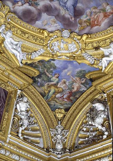 The 'Sala di Apollo' (Hall of Apollo) detail of pendentive depicting the muses Polyhymnia and Erato c.1647