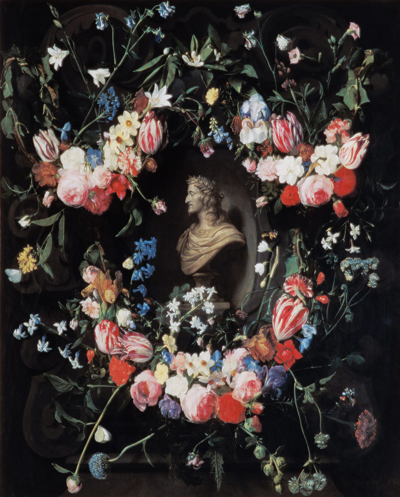 Garland of flowers surrounding a marble bust of Archduke Leopold Guglielmo von Daniel Seghers