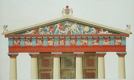 Facade of the Temple of Jupiter at Aegina (323-27 BC) (colour litho) von Daumont