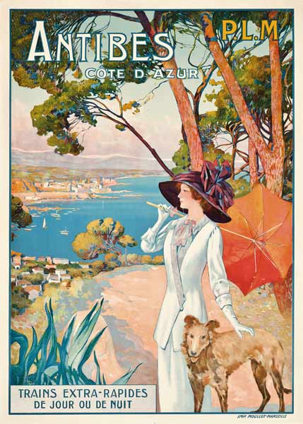 Poster advertising travel to the Antibes, Cote d'Azur, with the French railway company P.L.M von David Dellepiane