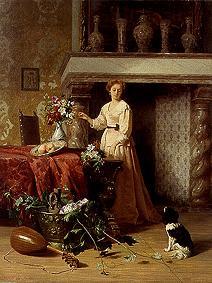 Dame beim Arrangieren von Blumen (Zusammen mit Petrus R.H.Knarren) von David Emile Joseph de Noter