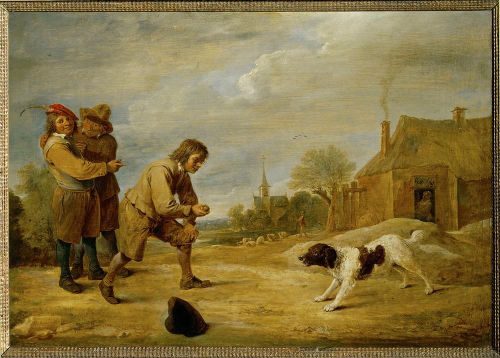 Bauernjungen mit einem Hund von David Teniers