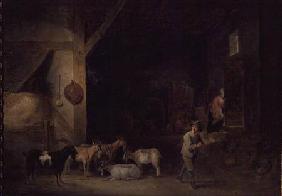 Barn with goats and a boy playing the recorder c.1640-45