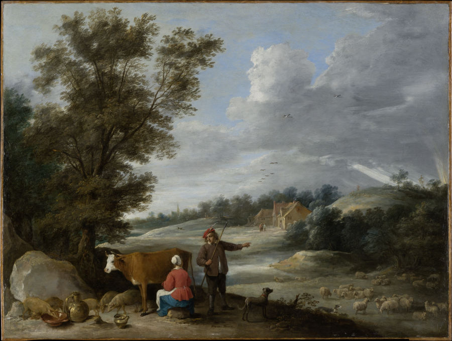 Landschaft mit melkender Magd und Hirte von David Teniers d. J.
