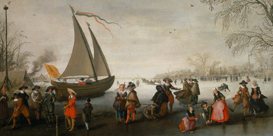 Skaters and a golf party on the ice von David Vinckboons