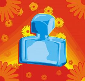 Perfume bottle on red background