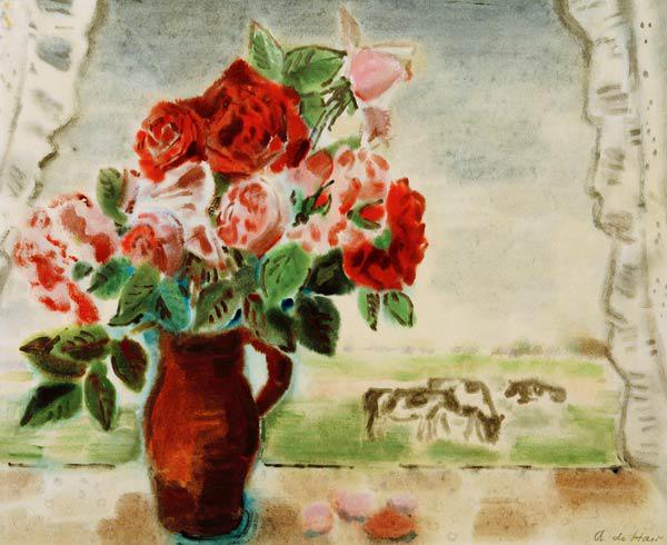Adolf de Haer, Braune Vase mit Rosen 1937-01-01