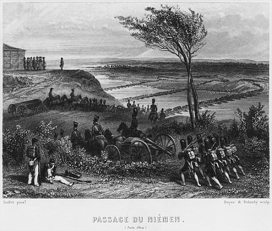 Crossing the River Niemen in June 1812; engraved by Beyer and Doherty von Denis-Auguste-Marie Raffet