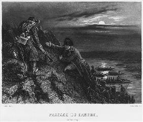 Napoleon I Bonaparte (1769-1821) crossing the River Danube during the night of 4th July 1809; engrav