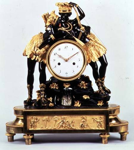 French Directoire ormolu and bronze clock von Deverberie et Companie