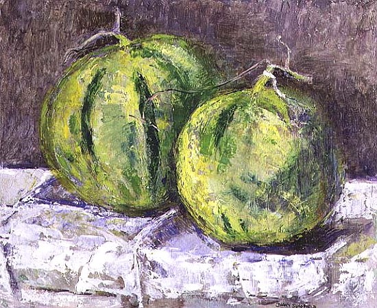 Melons on a napkin, 1993 (board)  von Diana  Schofield