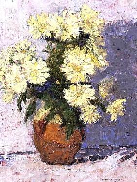 Small Chrysanthemums in a red jug, 1993 (board) 