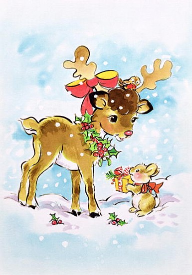 Christmas Reindeer and Rabbit  von Diane  Matthes