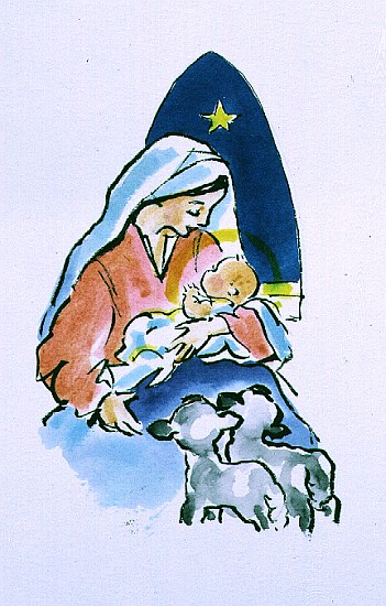 Madonna and Child with Lambs, 1996 (w/c)  von Diane  Matthes