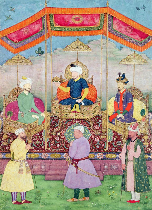 Mughal Emperor Babur and his son, Humayan, Indian miniature from Rajasthan von Dip Chand