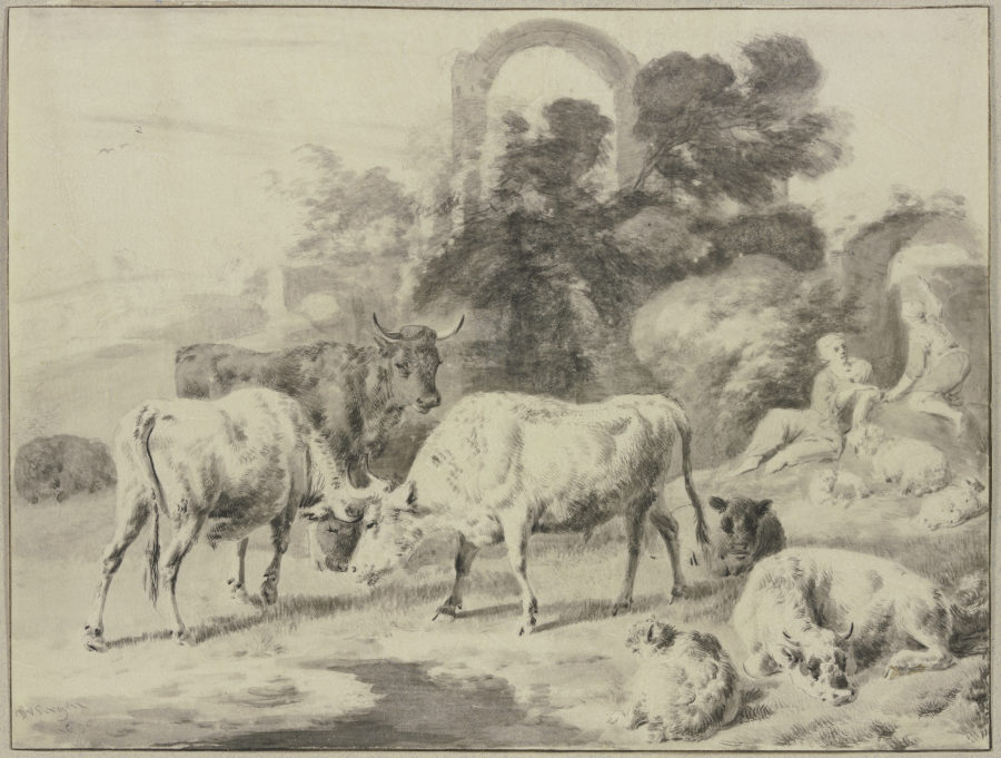 Kuhherde mit Hirten von Dirck van Bergen