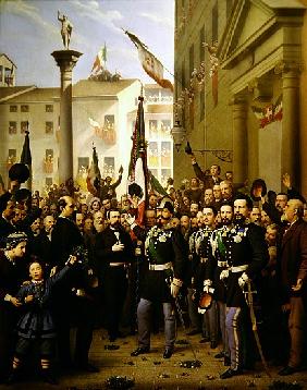 Victor Emmanuel II decorating the flag with the gold medal on 10th June 1848 in Vicenza