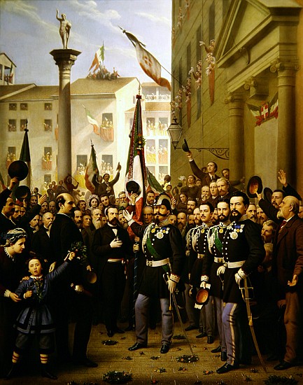 Victor Emmanuel II decorating the flag with the gold medal on 10th June 1848 in Vicenza von Domenico Peterlin