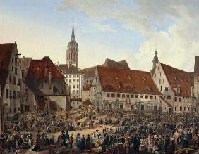 Viktualienmarkt am Heiliggeistspital in München 1824