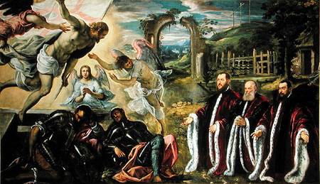 The Resurrection of Christ and a portrait of of three lawyers von Domenico Tintoretto