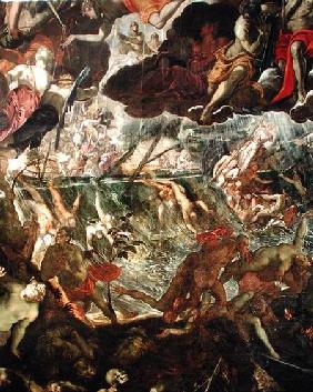 The Last Judgement, detail of the damned in the River Styx and Charon's boat full of passengers before 156