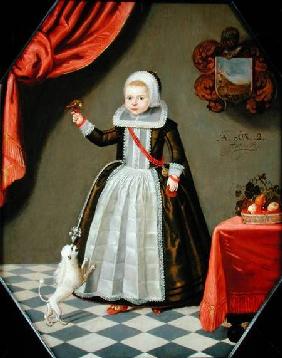 Portrait of a Young Girl with a Bird on her Finger and a Dog at her Feet 1632