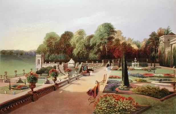 The Upper and Lower Terrace Gardens at Bowood, from 'Gardens of England', published 1857 (chromolith von E. Adveno Brooke