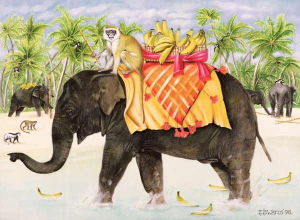 Elephants with Bananas, 1998 (acrylic on canvas)  von E.B.  Watts