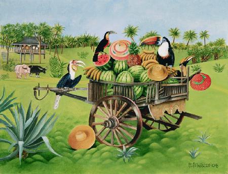 Toucans and Watermelons in Old Thai Cart