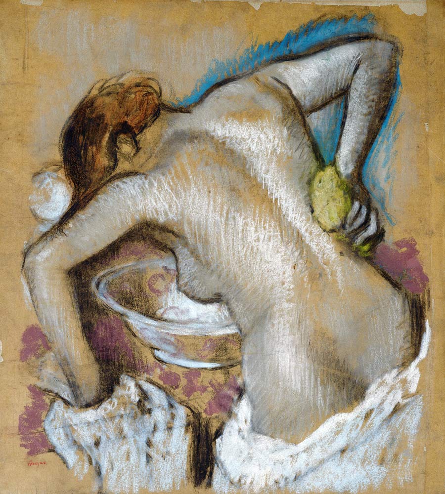 Frau, ihren Rücken mit einem Schwamm waschend von Edgar Degas