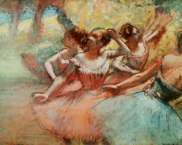 Vier Ballerinas auf der Bühne von Edgar Degas