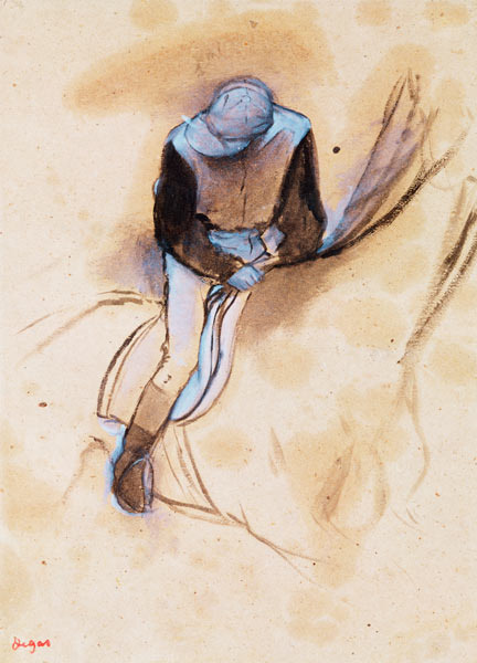 Jockey nach vorn gebeugt im Sattel stehend von Edgar Degas