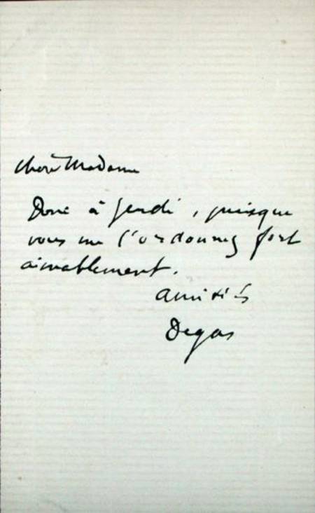 Letter from the artist to Berthe Morisot (1841-95) von Edgar Degas