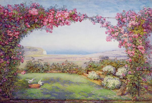 Ein Garten mit einem Rosenbogen von Edith Helena Adie