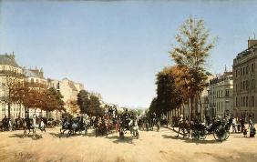 Blick vom Place d'Etoile in die belebten Champs Elysées. 1878