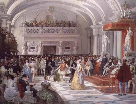 The Wedding of Henri de Bourbon, King of Navarre, to Marguerite de Valois in the presence of Catheri von Edmond Lechevallier-Chevignard