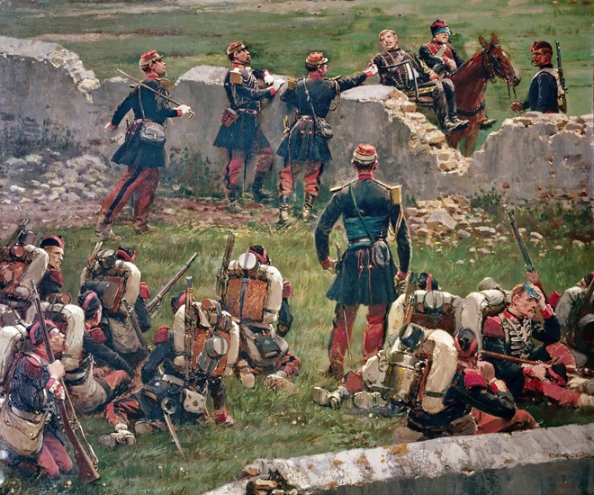 Der Abend nach der Schlacht von Rezonville (Gravelotte). Grenadiere der Kaiserlichen Garde auf der R von Edouard Detaille
