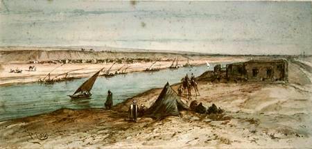 The Suez Canal from a souvenir album commemorating the Voyage of Empress Eugenie (1827-1920) at the von Edouard Riou