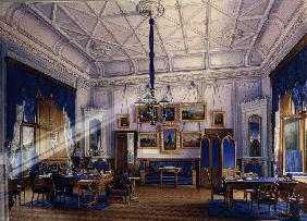 Das blaue Arbeitszimmer des Kaisers Alexander II. im Farmer Palais von Peterhof 1860