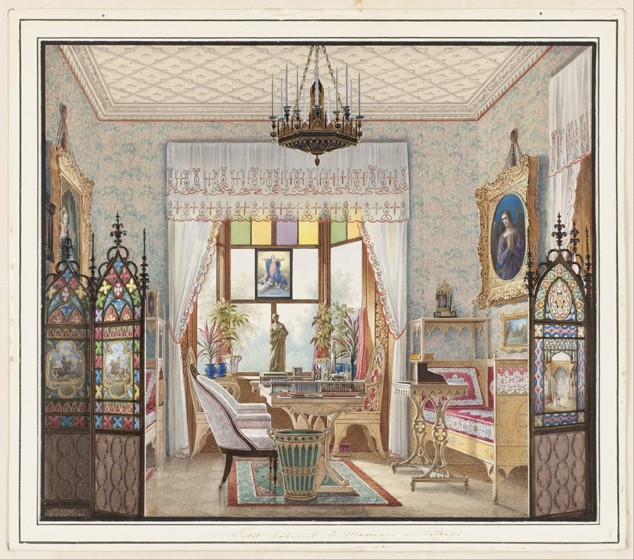 Das Wohnzimmer der Kaiserin Alexandra im Cottage Palast von Peterhof von Eduard Hau