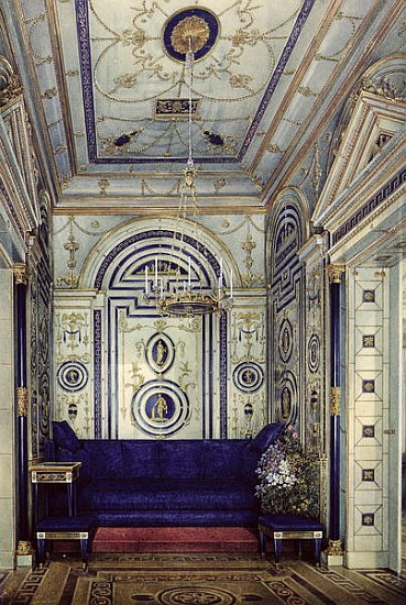 The Blue Study in the Grand Palais in Tsarkoye Selo, before 1840 (w/c, gouache & ink on paper) von Eduard Hau