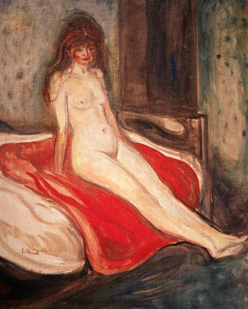 Mädchen auf rotem Tuch von Edvard Munch
